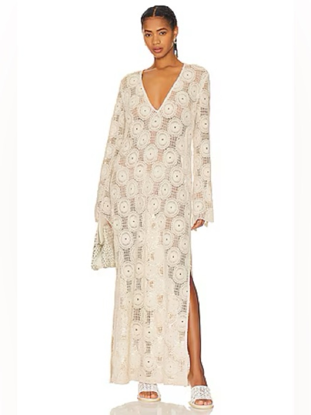 Ronny Kobo x RTR Crochet Maxi Cover-Up Dress in Cream Sz: Small